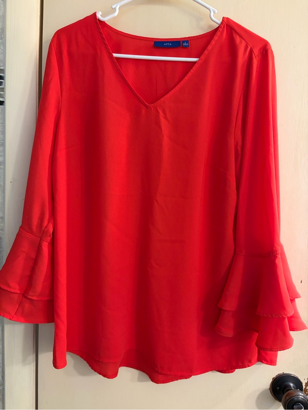 Apt. 9 Red V-Neck Blouse with Tiered Ruffle Sleeves